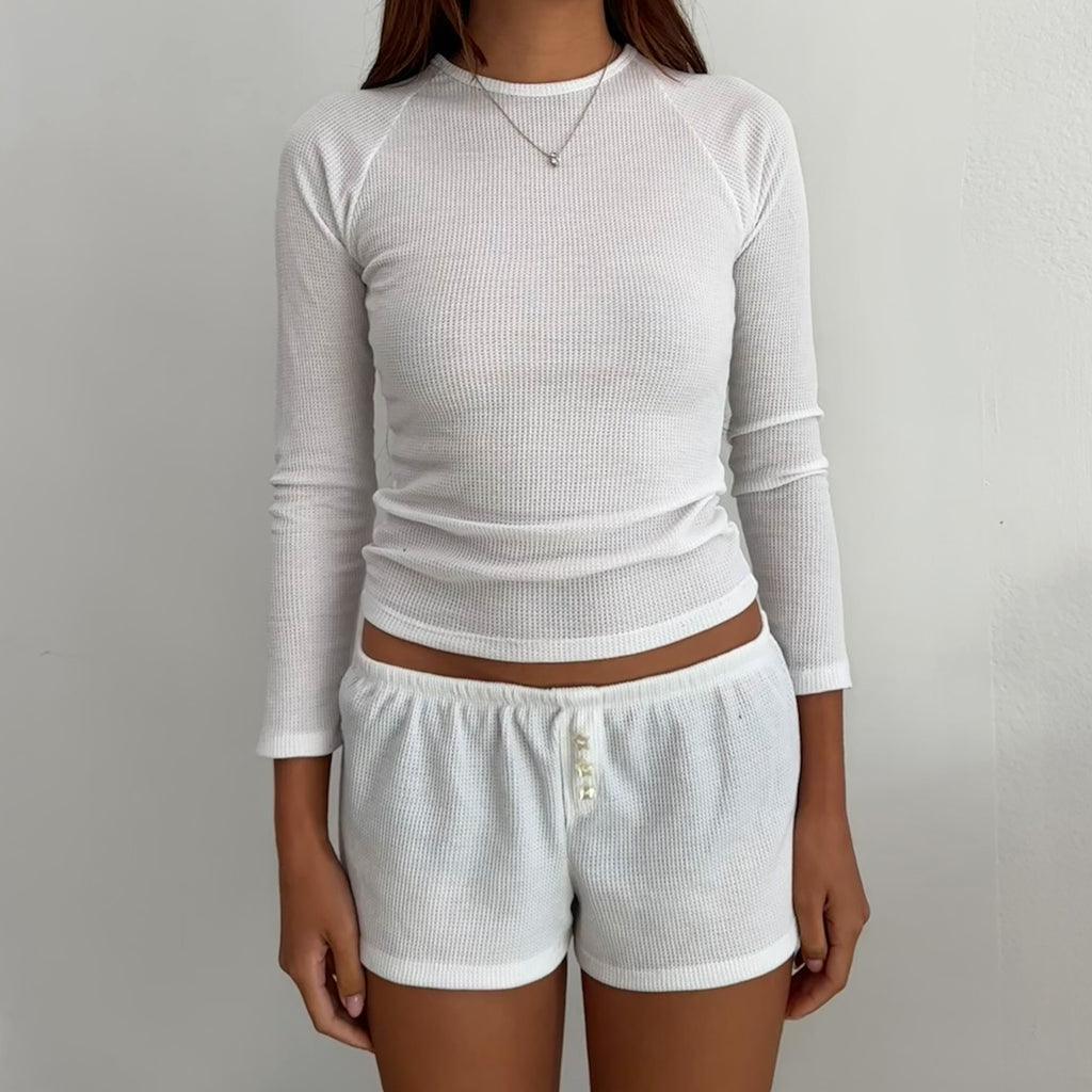 Zoe Long Sleeve - White Waffle