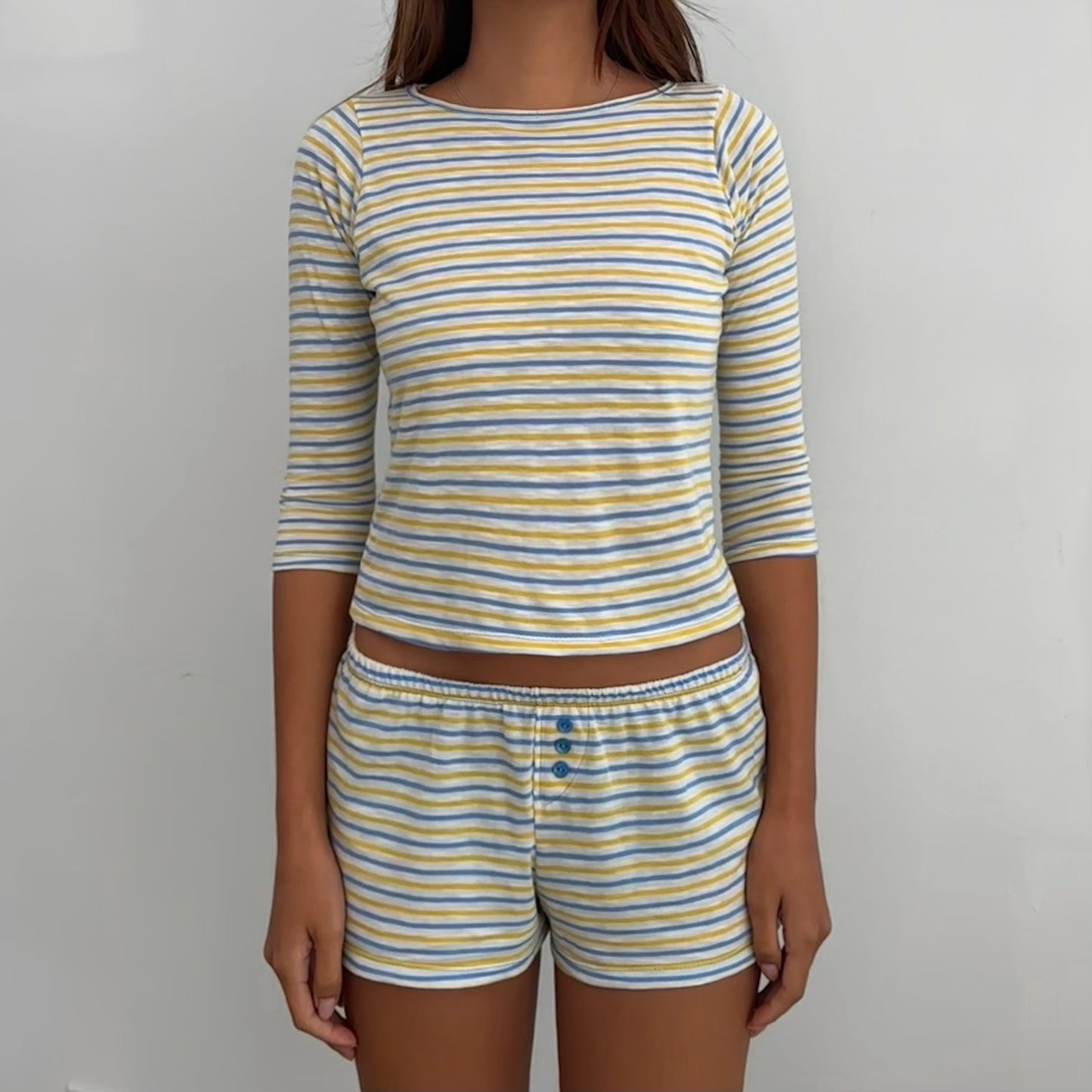 Blue/Yellow Stripe Set - 3/4 Sleeve