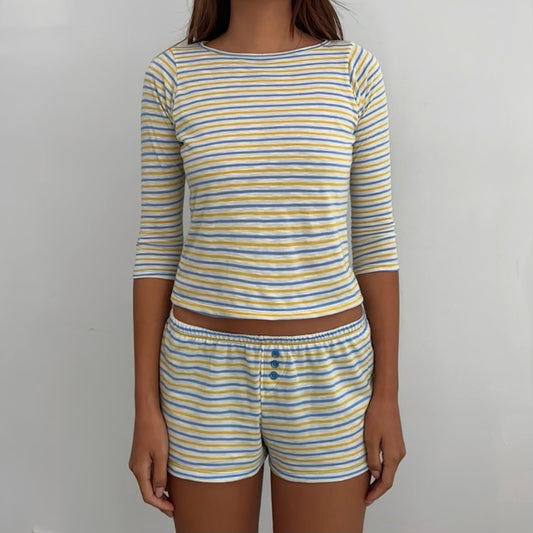 Blue/Yellow Stripe Set - 3/4 Sleeve