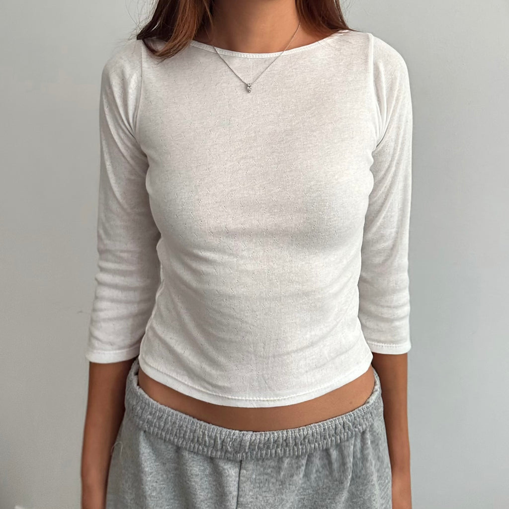 Olivia Top - White Pointelle